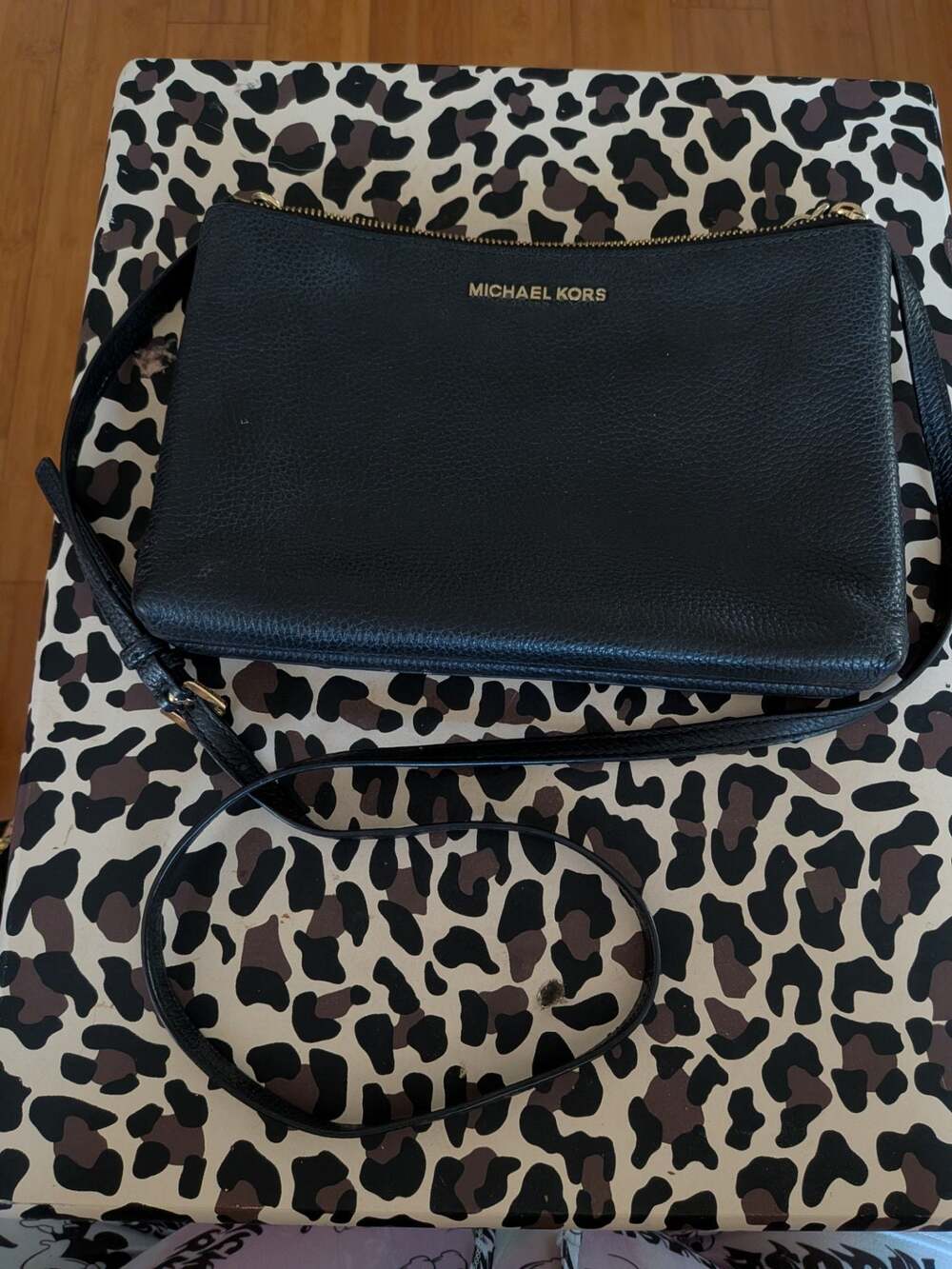 Michael Kors Black Pebbled Leather Double Zip Crossbody Bag